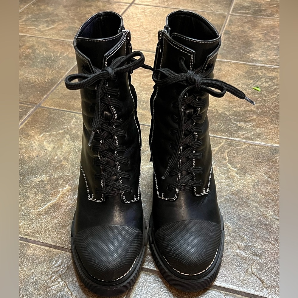 ZARA BLACK GENUINE LEATHER PLATFORM COMBAT BOOTS SIZE 41